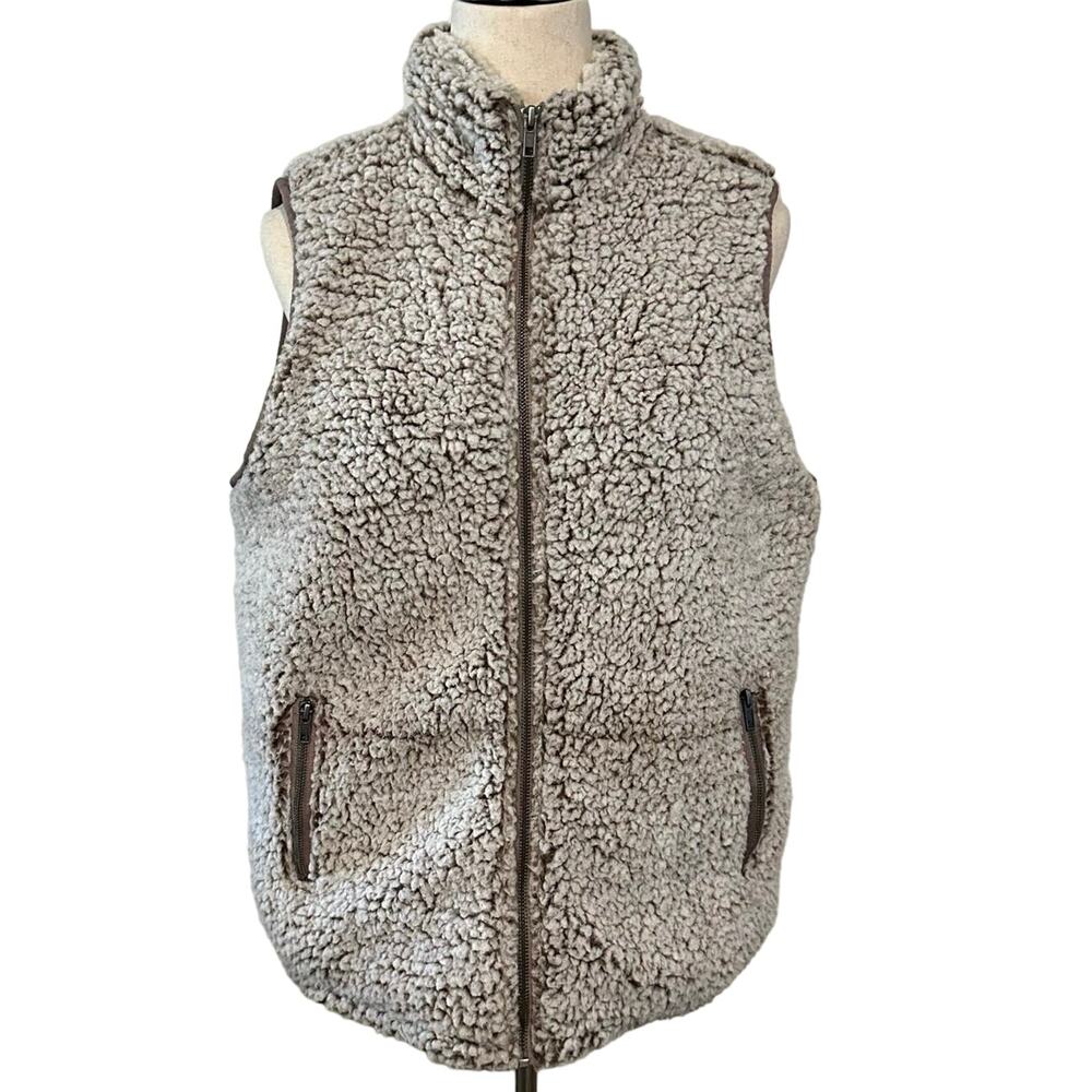 Thread + Supply Womens Large Sherpa Vest Gray Full‎ Zip FrontPockets High Neck